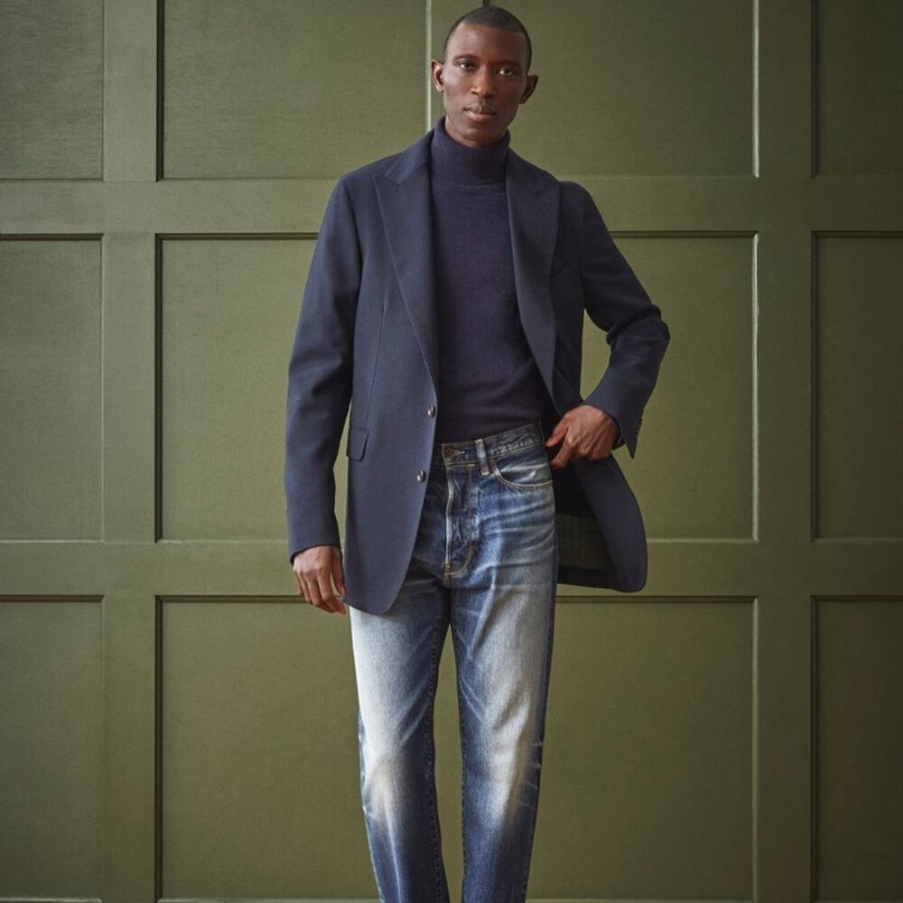 Todd Snyder Italian Peak Lapel Hopsack Sport Coat in Navy - 40R